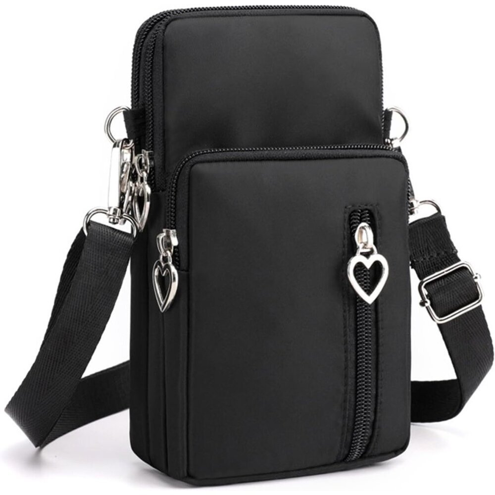 Women's Black 2 Small Crossbody Waterproof Nylon Purses Mini Shoulder Travel Bag
